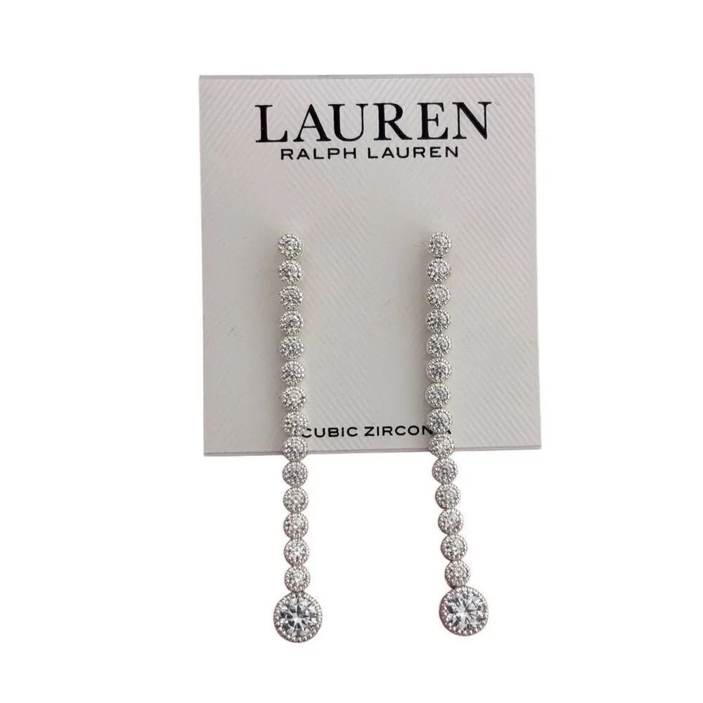 Lauren Ralph Lauren Silver tone cubic zirconia tennis Linear drop Earrings 2-1/3